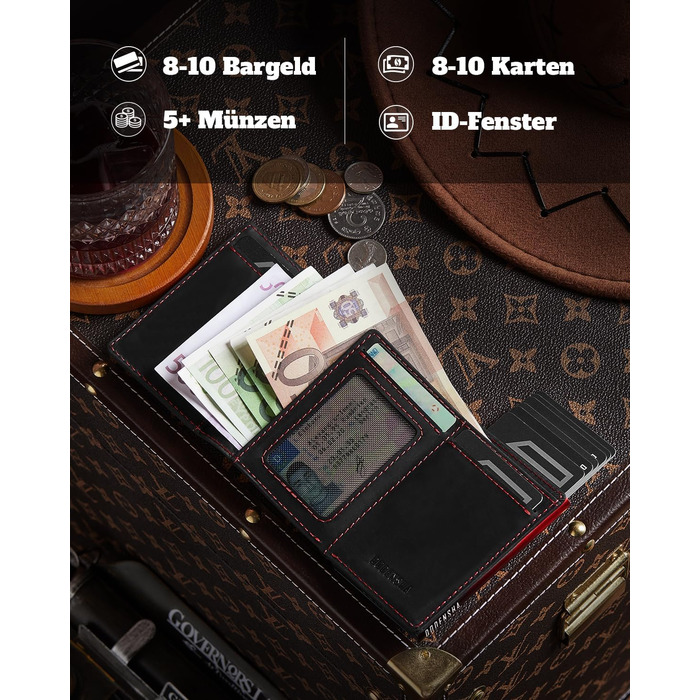 Портмоне Dodenša MagSnap для чоловіків з RFID захистом, відділенням для AirTag, картхолдером та відділенням для монет (Чорний/Червоний)