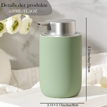 Дозатор для мила та миючого засобу GIRLUFO 350мл з великою помпою – багаторазовий дозатор піни для ванної кімнати та кухні (легко натискається) (покриття з гумового лаку зеленого кольору)