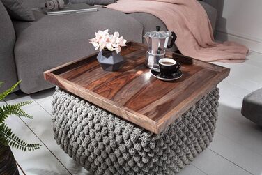 Large Makassar Tablet 50cm Sheesham Smoke Finish Serving Tray Wooden Tray Serving Table Bed Table