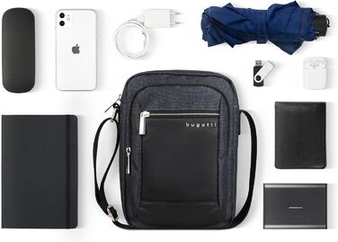 Чоловіча сумка Bugatti Sera на плечі, месенджер з відділенням для планшета, антрацит, S