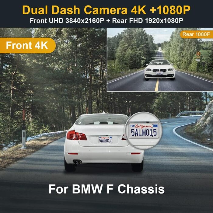 Відеореєстратор Fitcamx 4K+1080P для BMW (F-шасі) з WiFi, передній та задній, 128GB карта пам'яті