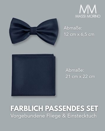 Массі Моріно: Комплект краватка-метелик та кишеньковий хустинка для чоловіків - Весільний костюмний аксесуар, регульована метелик, темно-синій