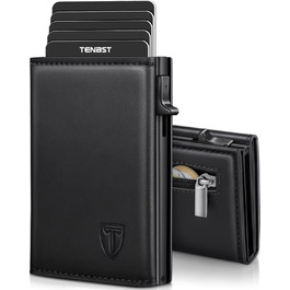 Чоловічий гаманець TENBST: тонкий, з відділенням для монет, RFID захистом, з натуральної шкіри, 8 відділень для карток, чорний