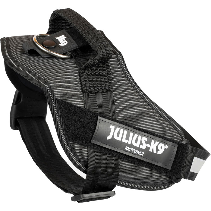 Шлейка для собак IDC Powergeschirr S - відбиваюча, з лого, регульована, дихаюча, для малих, середніх та великих собак (2TON (Black-Gray), L/1)