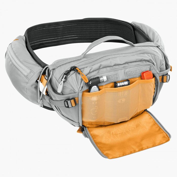 EVOC Hip Pack Pro E-Ride: Сумка на пояс для електровелосипеда (3L, AIRFLOW, Airo Flex, Ventі Flap, тримач для пляшки) сірого кольору