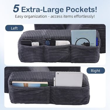 Регульоване подушкове крісло для читання Vekkia з підставкою для спини - XL кишені, зональний пінополіуретан для підтримки, ідеально для читання, ігор та відпочинку