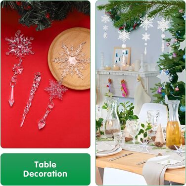 Anstore 30 Pcs Acrylic Ice Stick Snowflake Dangle Charms, Christmas Tree Crystal Decorations, Christmas Tree Ornaments Snowflake Hanging Winter Decorations for Party Wedding Christmas Decorations Transparent