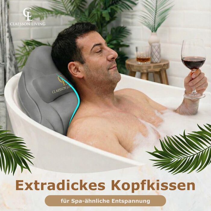 Подушка для ванни повного тіла 126x41см з підголовником - килимок для ванни з підтримкою шиї, спини та ніг. Біла (антрацит). З мішком для прання та гачком для сушки.