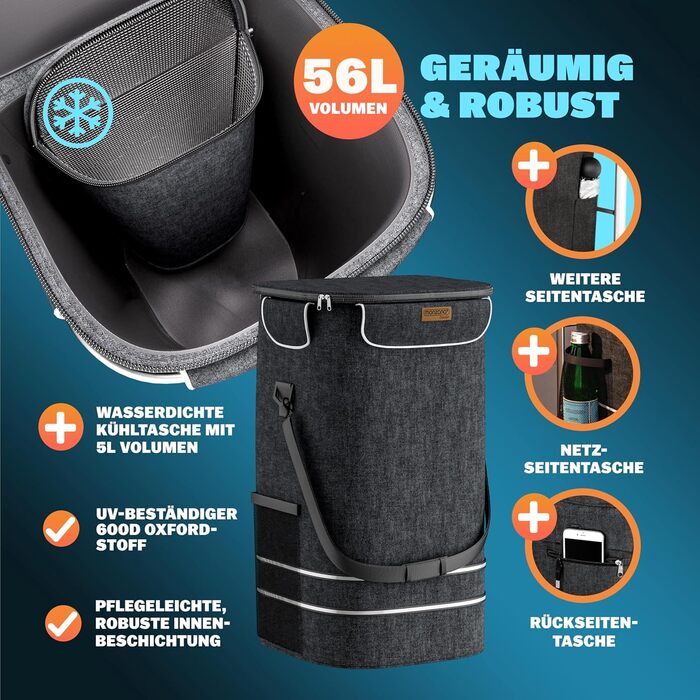 MONZANA® Тріо-тележка для покупок 56л, до 50 кг, складана, знімний мішок, ручний вагончик, допомога у покупках, чорна