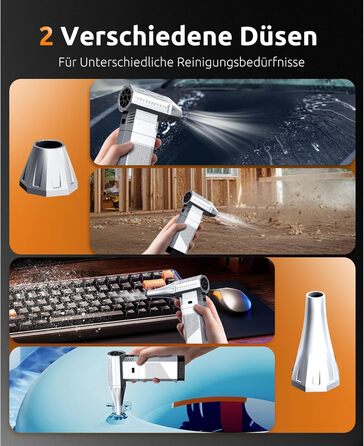 Електричний пилодув Luftduster з акумулятором 8000mAh, 220g повітряного потоку, LED, для ПК, авто та електроніки (срібний)