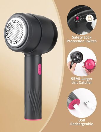 Електричний видалення ворсу LtYioe - портативний пристрій для видалення ворсу з USB-зарядкою, з магнітним кріпленням, потужний, для різних тканин (рожевий)