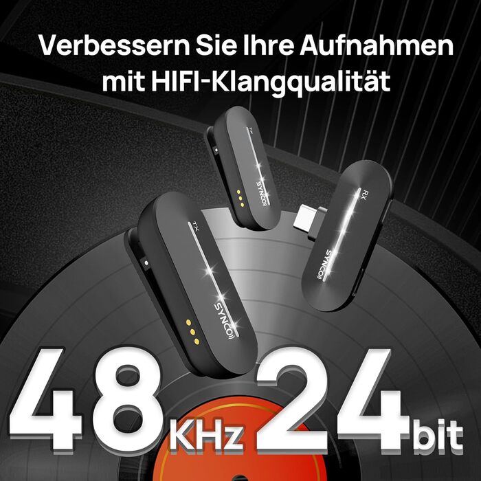 Бездротовий петличний мікрофон SYNCO P2ST для iPhone 15/16/17 та Android, USB-C з зарядним кейсом, Plug and Play, Hi-Fi якість, 2 мікрофони