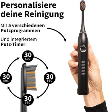 Zahnheld GERO G3 Електрична звукова зубна щітка з кейсом та насадкою | Відбілююча паста Natural White | 5 режимів чищення, тривала робота від акумулятора, чорний колір