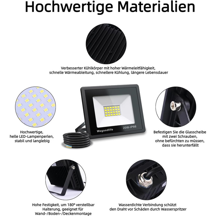 2 Pieces 100W LED Flood Lights Outdoor, Super Bright 8140LM Wall Light, 3000K Warm White Outdoor Spotlights, IP66 Waterproof Floodlight, Spotlight for Backyard Driveway Doors Garage Hallway Garden (Cool White, 20.0 Watt 10 Pieces)