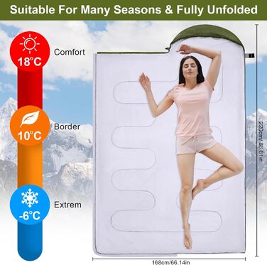 Зелений спальний мішок 220x85 см, водонепроникний, 3 сезони, 1.6 кг, для дому та відпочинку на природі