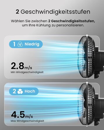 Mini вентилятор Pro Breeze з кліпсою, 20 см, 2 швидкості, тихий, для столу, офісу, кімнати (Чорний)