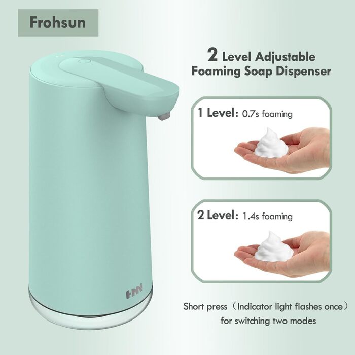 Frohsun Automatic Touchless Soap Dispenser - Rechargeable, 350ml, Motion Sensor, Adjustable Foam Volume, IPX7 Waterproof - for Kitchen, Bathroom & Hotel Use
