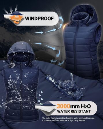 Стьобана жилетка Outdoor Ventures для жінок з капюшоном, гібридна спортивна жилетка для туризму, кемпінгу та велоспорту, темно-синій, XXL