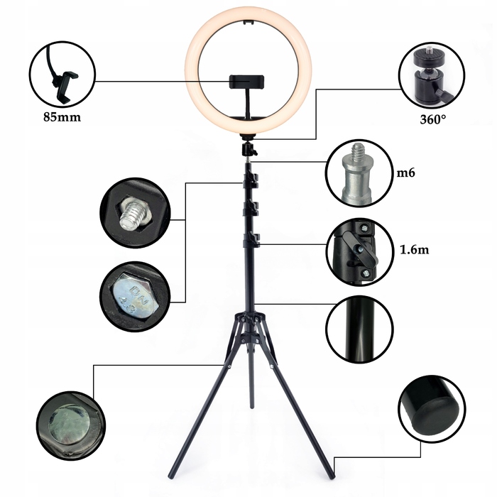 Кільцева LED-лампа 26 см зі штативом для фото та відео