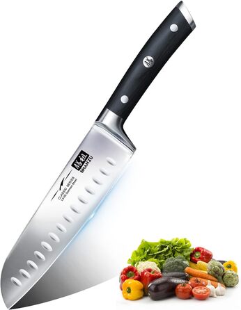 Кухонний ніж Santoku SHAN ZU 18 см з німецької нержавіючої сталі, надгостре лезо, ергономічна ручка, подарункова упаковка