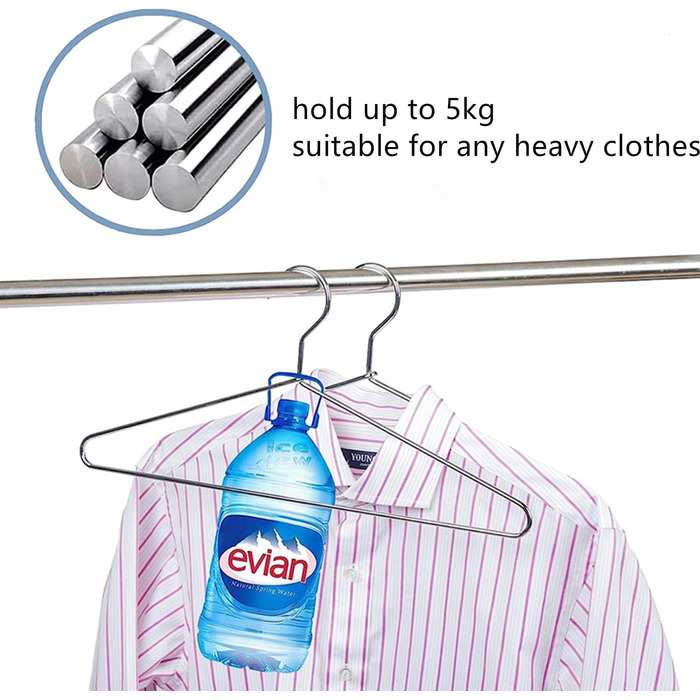 Amber Home 20-Piece 43cm Chrome Iron Clothes Hangers, Silver Metal Clothes Hangers for Suit, T-Shirt, Shirt, Jacket, Dress, Pants, Robust and Durable