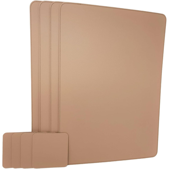 Nikalaz Placemats and Coasters (Set of 4) made of recycled leather, placemats, 4 placemats and 4 coasters, placemats and coasters 10 x 10 cm (40 x 30 cm, Camel)