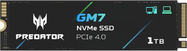 SSD Acer Predator GM7 1TB M.2 NVMe PCIe 4.0 - Швидкість читання до 7400 МБ/с - TLC NAND Flash - Внутрішній SSD для ПК, ноутбука та PS5