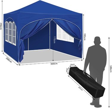 WOLTU Gazebo, Folding Gazebo 3x3 m, with 4 Side Walls, Party Tent Water-Resistant UV Protection 50+, Adjustable Height Garden Gazebo, with Carry Bag, for Outdoor Garden Camping (Blue)
