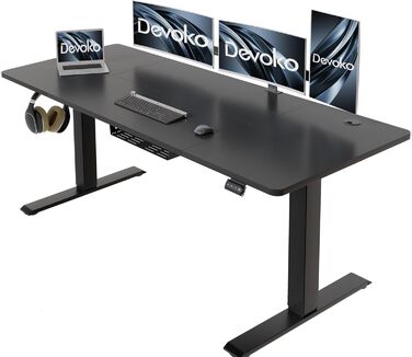 Електричний ергономічний стіл Devoko 160x70 см з кабель-каналом, пам'яттю, для роботи стоячи та сидячи, чорний