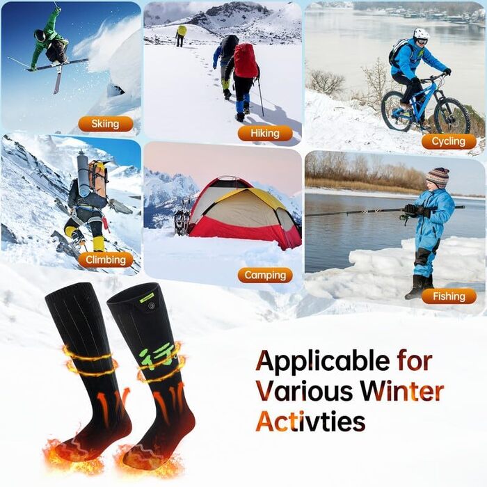 Електричні гріючі шкарпетки для жінок та чоловіків, USB, 4 режими температури, керування через додаток, для активного відпочинку (походи, катання на лижах, кемпінг, риболовля), XL