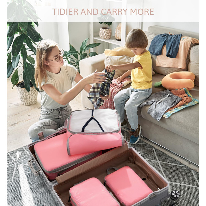 Набір кубиків-органайзерів для валіз Meowoo (4шт) - рожевий. Кубики для подорожей, компресійні, водонепроникні, для ручної поклажі та валізи (XL, L, 2xM)