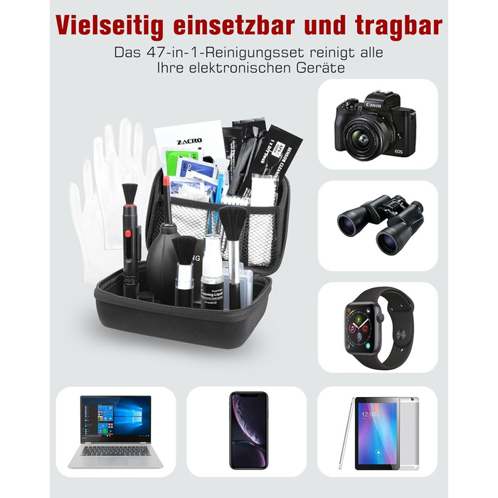 Набір для чищення камери: 14 шт. для об'єктивів DSLR, мобільних телефонів, лінз, фільтрів. Ракета-дувачка, Lenspen, пензлик, мікрофібра, щітка для об'єктивів