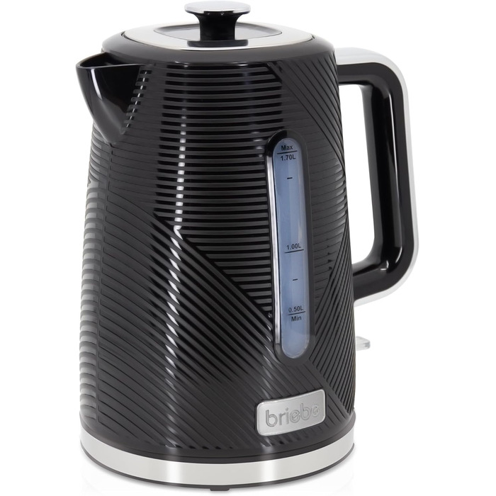 Електричний чайник Breibe Elegance 1.7L: Швидкий нагрів, BPA-free, 360° обертання, Strix, автоматичне відключення, бездротовий, чорний