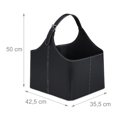 Relaxdays Wooden Basket with Leatherette Handle
