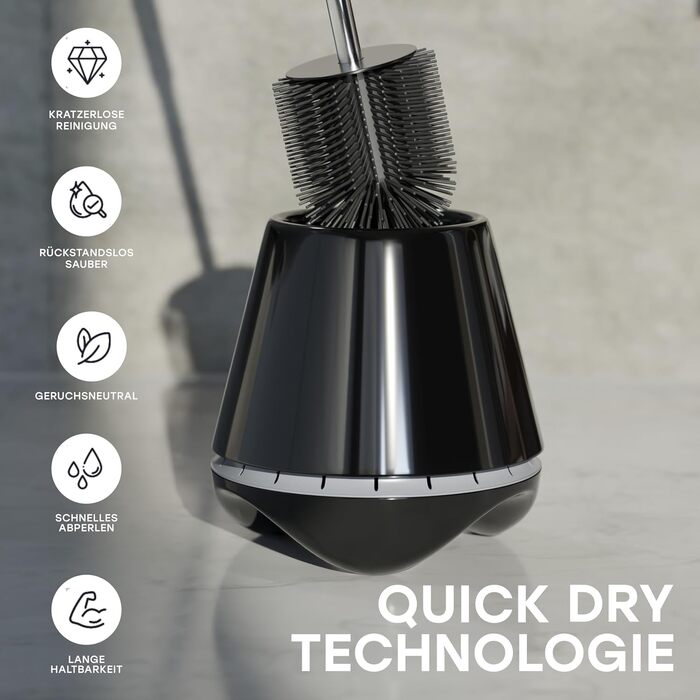 SAVEGA® Оригінальна силіконова щітка для унітазу - комплект з тримачем. Антибактеріальна щітка для туалету, чорний/сірий колір.