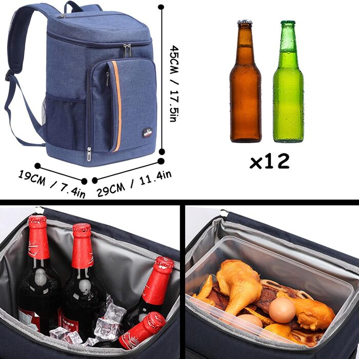 Терморюкзак 26L Kühl: ізольована сумка-холодильник для пікніків, походів, кемпінгу, риболовлі та роботи (блакитний)