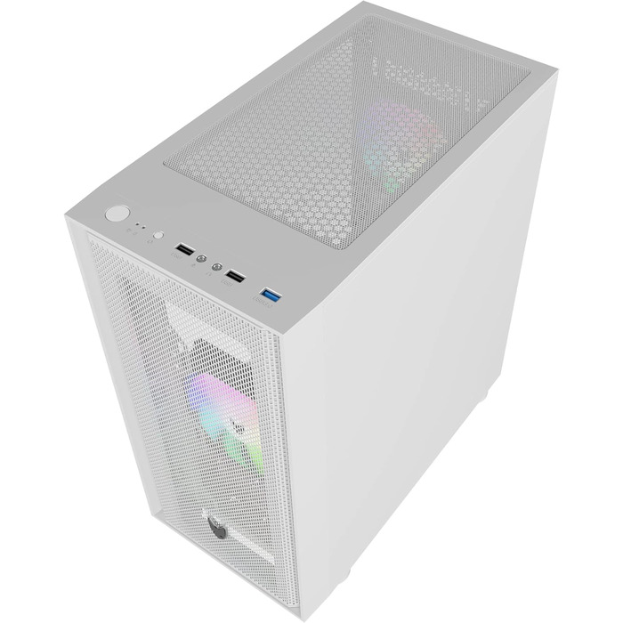 Корпус для ПК Oversteel AERIS білий з вентилятором A-RGB 120mm, сумісний з ATX, Micro ATX, ITX, USB 3.0, з сітчастою передньою панеллю та фільтрами пилу, з загартованим склом