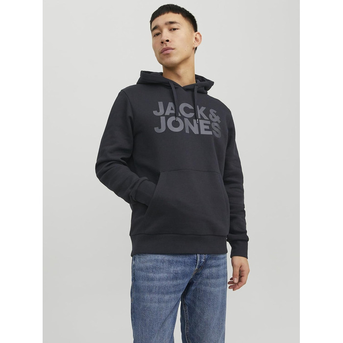 Чоловічий худі Jack & Jones Regular Fit JJEADRIAN з принтом, чорний
