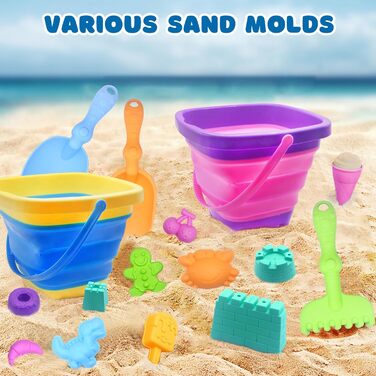 HOVIBU Beach Sand Toy for Kids, 35 Piece Beach Toy Set with Sand Shovel, Folding Bucket, Sand Molds, Mesh Bag Beach, Sandbox Toy Gifts for 3+ Years Girls Boys