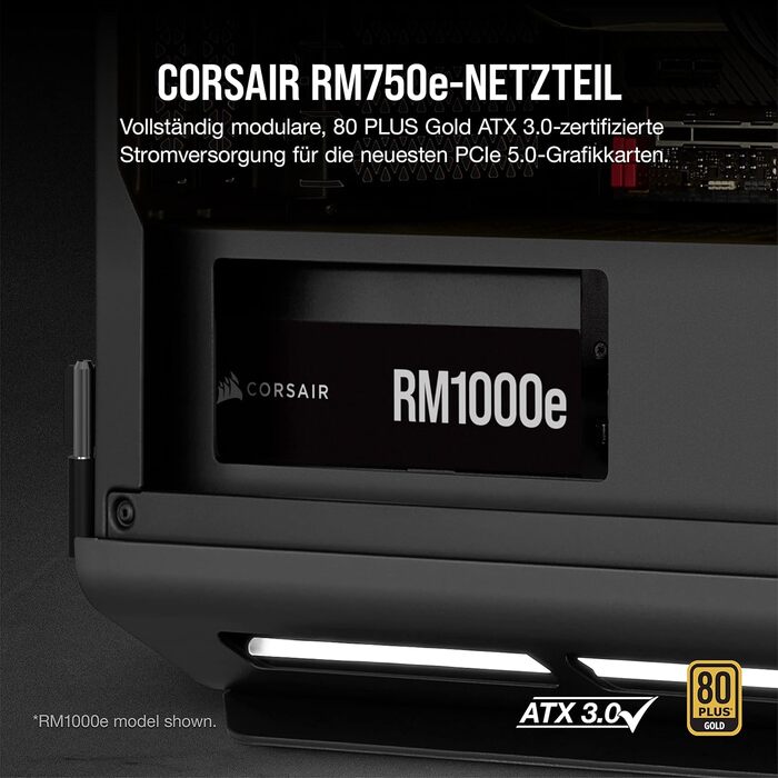 Блок живлення Corsair RM750e (2023) 750W, повністю модульний, ATX 3.1, PCIe 5.1, 80 PLUS Gold, низький рівень шуму, чорний