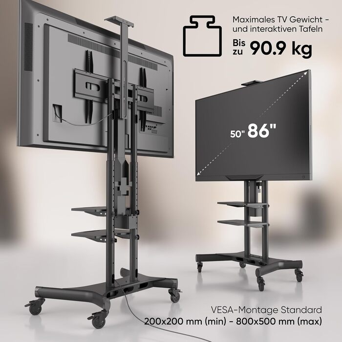 ONKRON Electric TV Stand with Wheels - Adjustable Height, 50-100 Inch TVs, 130kg Capacity, VESA 1000x600 - Black TS1991E-B