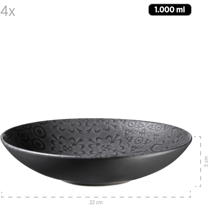 Сервіз для 4 осіб MÄSER Serie Tiles Vintage в мавританському стилі, 12 предметів, чорний керамічний посуд