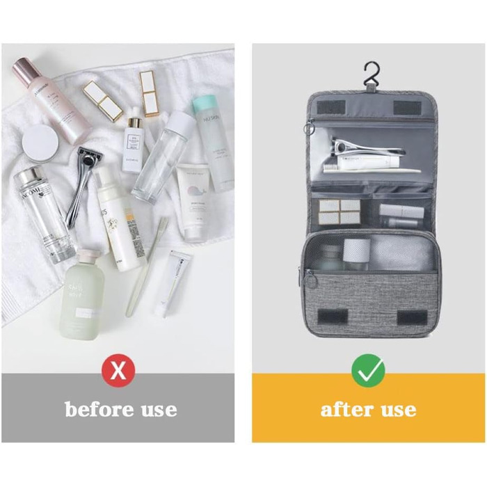 Сумка для подорожей з організацією, сіра. З металевим гачком для підвішування.