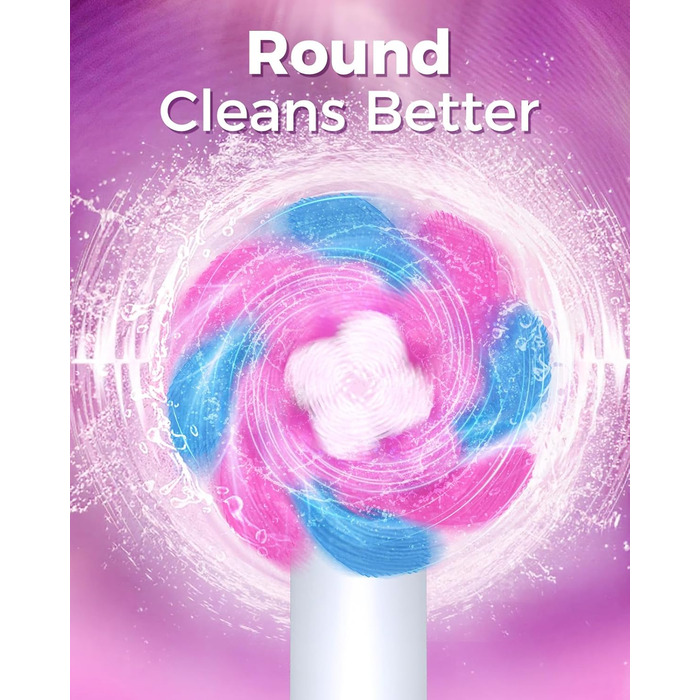 Електрична зубна щітка Rotierende для дорослих з 8 насадками, 4 режимами чищення, 60 днями роботи від акумулятора та розумним таймером 2 хв - професійна (Рожева)