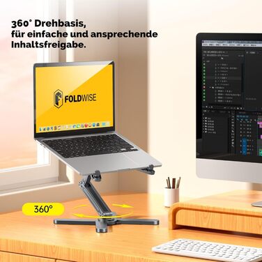 FoldWise X Laptop Stand for Desk – Aluminum, 360° Swivel, Foldable, Height & Angle Adjustable – Stable & Portable Laptop Riser, MacBook Stand & Computer Holder for 11-18 Inch