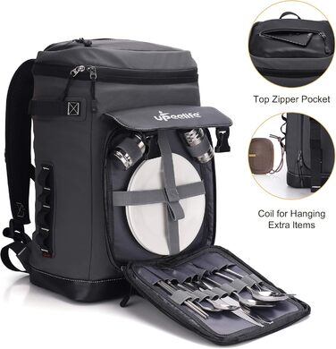 Рюкзак-холодильник Upeelife 30L з килимком для пікніка та кріпленням, водонепроникний, для кемпінгу та пікніків (сірий)