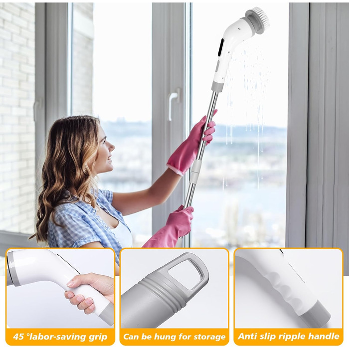 Електрична щітка для прибирання 9 в 1, 3 швидкості, регульована ручка 125 см, для ванної, кухні, плитки та авто