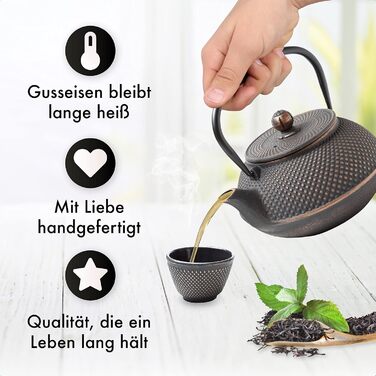 Чайник TEEKANNE з чавуну 800 мл, японський стиль, з нержавіючою сталею, чудова теплоємність, міцний, довговічний