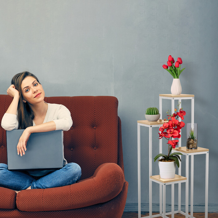 Relaxdays Сходи з білої квітки з 4 полицями