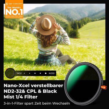 Фільтр K&F Concept 82mm 3-в-1: ND2-32, CPL, Black Mist (1/4) з багатошаровим покриттям Nano Xcel для відео та портретів